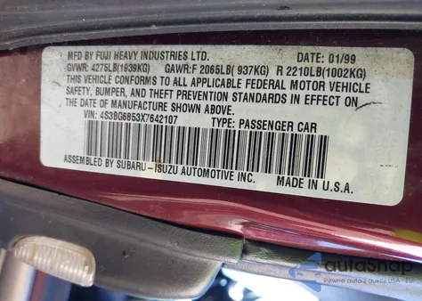 1999 Subaru Legacy 30Th Ann. Outback Ltd./Outback from USA, damaged, VIN 4S3BG6853X7642107